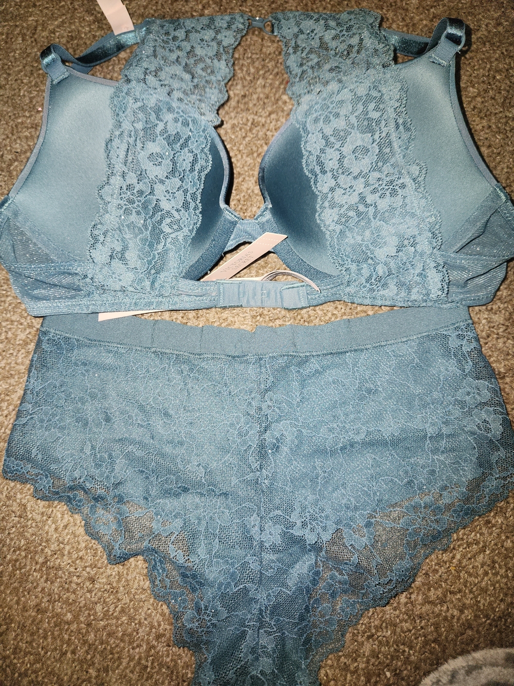 NWT Victoria's Secret Blue Lace-Back Push Up  Bra 34B  and Panty Size S - Picture 4 of 8